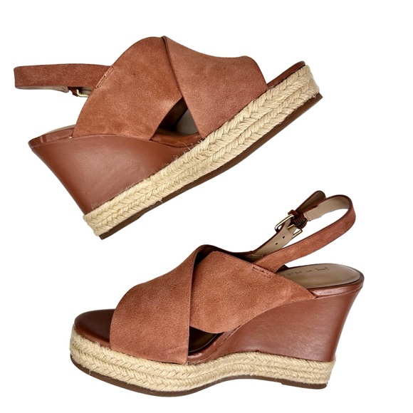 Halston NEW Stella Wedge Sandals Leather Suede Espadrille SZ 6.5 Wide - Picture 7 of 12